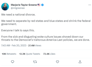 Marjorie Taylor Greene advocated for a national divorce